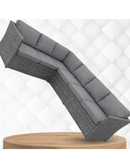 DUŻY Zestaw Mebli OGRODOWYCH Narożnik + STÓŁ + 3x PUFA TECHNORATTAN Premium