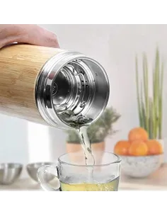 Butelka Termiczna BIDON na wodę TERMOS Bambusowy 360ml z Sitkiem 2