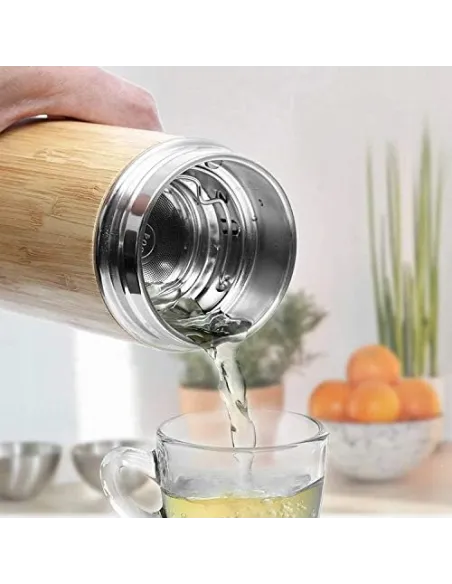 Butelka Termiczna BIDON na wodę TERMOS Bambusowy 360ml z Sitkiem