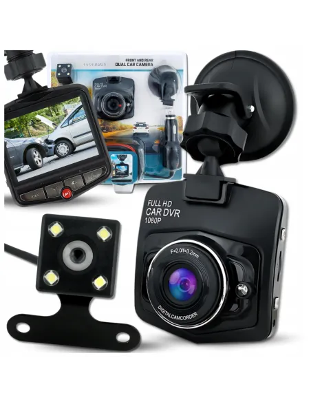 KAMERA SAMOCHODOWA Rejestrator Jazdy PRZÓD + TYŁ 2w1 z LCD Full HD