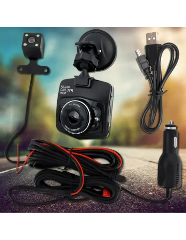 KAMERA SAMOCHODOWA Rejestrator Jazdy PRZÓD + TYŁ 2w1 z LCD Full HD