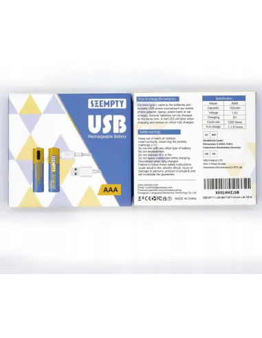 4x AKUMULATORKI Akumulator SZEMPTY AAA 500 mAh na USB-C + Etui