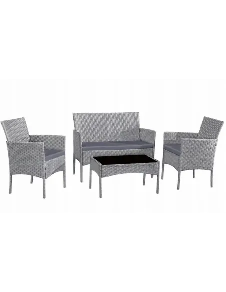 Zestaw Mebli Ogrodowych TECHNORATTAN 4el Stół Sofa 2Fotele PODUSZKI Szary