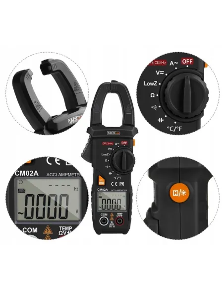 Tacklife CM02A Tester Cyfrowy Miernik Cęgowy AC DC Multimetr + Akcesoria