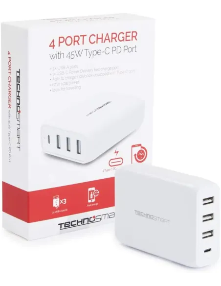 UNIWERSALNY ZASILACZ ŁADOWARKA 63W 20V USB-C + 3x USB-A + KABEL 1,5m