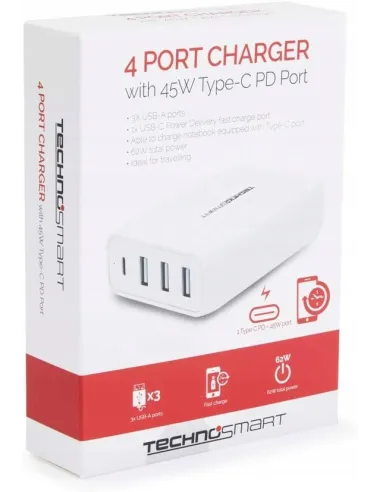 UNIWERSALNY ZASILACZ ŁADOWARKA 63W 20V USB-C + 3x USB-A + KABEL 1,5m