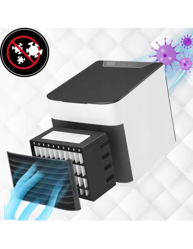 KLIMATOR PRZENOŚNY BIURKOWY WIATRAK NA WODĘ i LÓD 3W1 WENTYLATOR LED USB