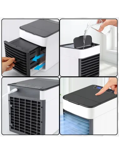 KLIMATOR PRZENOŚNY BIURKOWY WIATRAK NA WODĘ i LÓD 3W1 WENTYLATOR LED USB