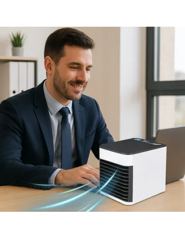 KLIMATOR PRZENOŚNY BIURKOWY WIATRAK NA WODĘ i LÓD 3W1 WENTYLATOR LED USB