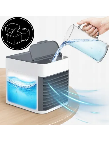 KLIMATOR PRZENOŚNY BIURKOWY WIATRAK NA WODĘ i LÓD 3W1 WENTYLATOR LED USB