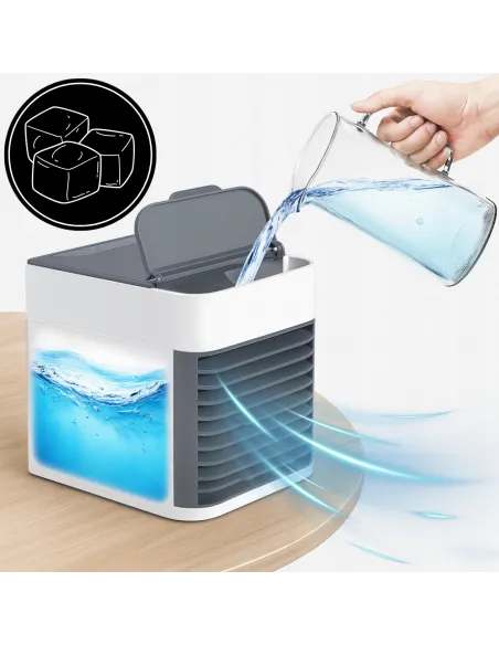 KLIMATOR PRZENOŚNY BIURKOWY WIATRAK NA WODĘ i LÓD 3W1 WENTYLATOR LED USB