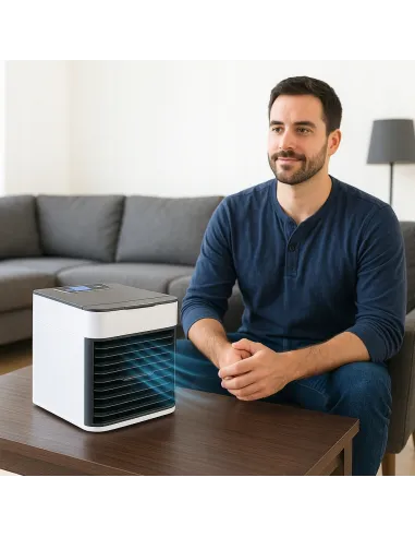 KLIMATOR PRZENOŚNY BIURKOWY WIATRAK NA WODĘ i LÓD 3W1 WENTYLATOR LED USB