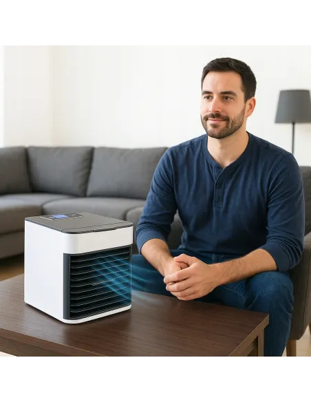 KLIMATOR PRZENOŚNY BIURKOWY WIATRAK NA WODĘ i LÓD 3W1 WENTYLATOR LED USB