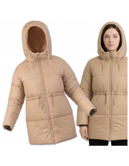 Kurtka Beżowa Zimowa Oversize WEIGHTLESS z Kapturem – Ciepła i Stylowa!