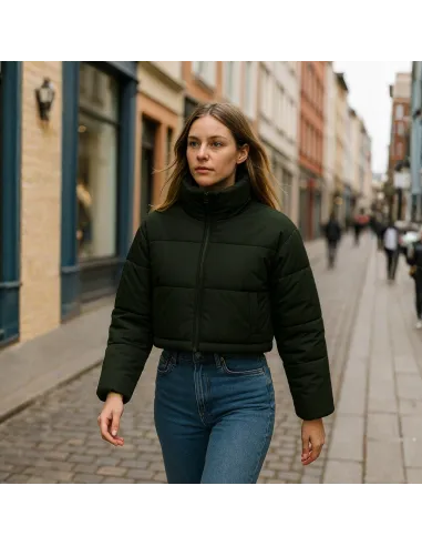 Kurtka Zimowa Ciemna Zieleń Weightless Ciepła Pikowana Krótka do pasa M