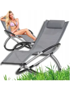 Wygodny Aluminiowy SKŁADANY Fotel LEŻAK Ogrodowy Plażowy BUJANY Jasny Szary
