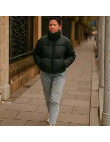 Kurtka Zimowa Ciemna Zieleń Weightless Ciepła Pikowana Krótka do pasa S