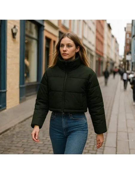 Kurtka Zimowa Ciemna Zieleń Weightless Ciepła Pikowana Krótka do pasa S