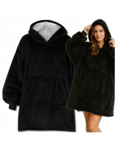 KOC BLUZA OVERSIZE CIEPŁA 2W1 GRUBA FUTRZAK KOCOBLUZA Z KAPTUREM CZARNY