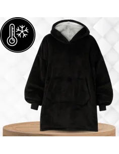 KOC BLUZA OVERSIZE CIEPŁA 2W1 GRUBA FUTRZAK KOCOBLUZA Z KAPTUREM CZARNY 2