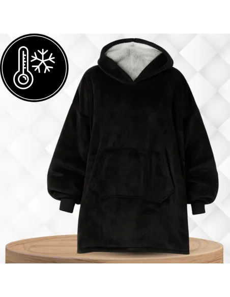 KOC BLUZA OVERSIZE CIEPŁA 2W1 GRUBA FUTRZAK KOCOBLUZA Z KAPTUREM CZARNY