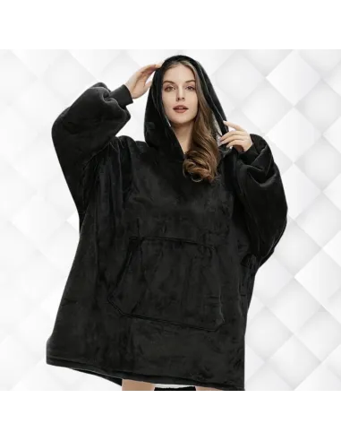 KOC BLUZA OVERSIZE CIEPŁA 2W1 GRUBA FUTRZAK KOCOBLUZA Z KAPTUREM CZARNY
