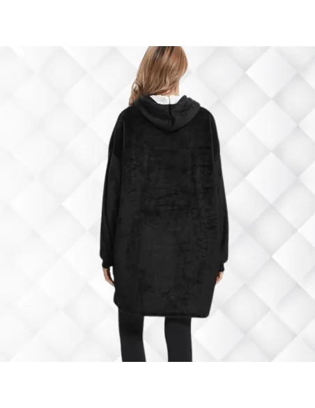 KOC BLUZA OVERSIZE CIEPŁA 2W1 GRUBA FUTRZAK KOCOBLUZA Z KAPTUREM CZARNY
