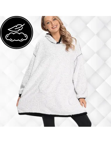 KOC BLUZA OVERSIZE CIEPŁA 2W1 GRUBA FUTRZAK KOCOBLUZA Z KAPTUREM CZARNY
