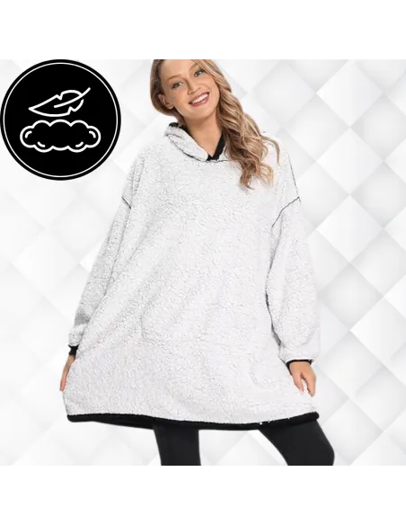 KOC BLUZA OVERSIZE CIEPŁA 2W1 GRUBA FUTRZAK KOCOBLUZA Z KAPTUREM CZARNY