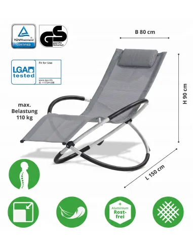 Wygodny Aluminiowy SKŁADANY Fotel LEŻAK Ogrodowy Plażowy BUJANY Jasny Szary