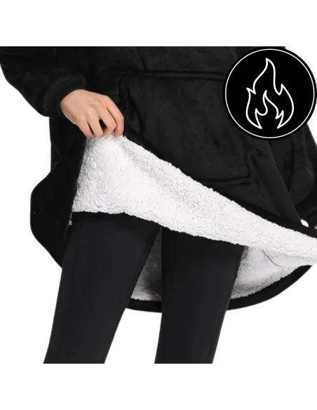 KOC BLUZA OVERSIZE CIEPŁA 2W1 GRUBA FUTRZAK KOCOBLUZA Z KAPTUREM CZARNY