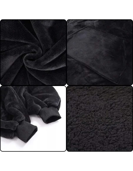 KOC BLUZA OVERSIZE CIEPŁA 2W1 GRUBA FUTRZAK KOCOBLUZA Z KAPTUREM CZARNY