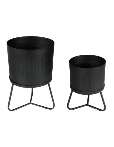 2x METALOWY Podłogowy KWIETNIK LOFT Kwiaty CZARNY