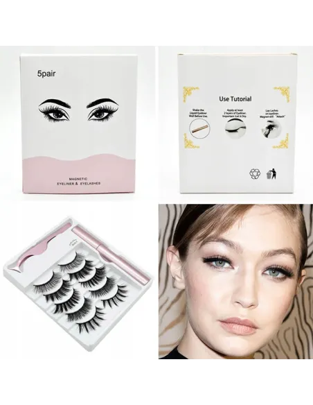 Rzęsy Magnetyczne 5 PAR Sztuczne DŁUGIE Zestaw XXXL + PĘSETA + EYELINER