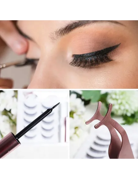 Rzęsy Magnetyczne 5 PAR Sztuczne DŁUGIE Zestaw XXXL + PĘSETA + EYELINER