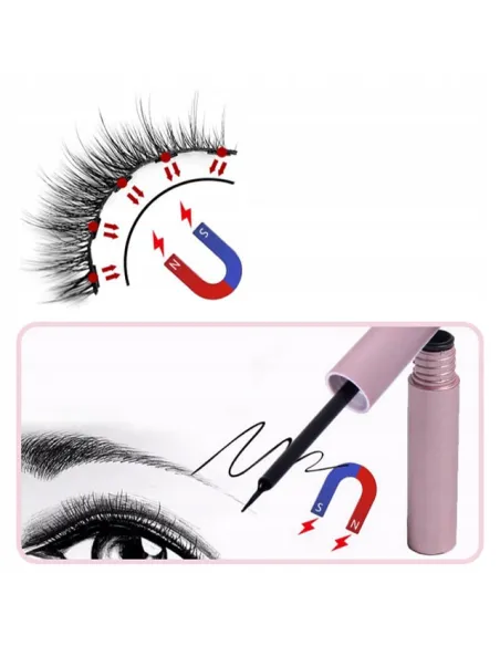 Rzęsy Magnetyczne 5 PAR Sztuczne DŁUGIE Zestaw XXXL + PĘSETA + EYELINER