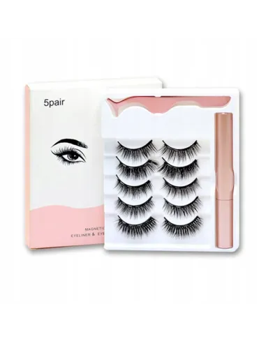 Rzęsy Magnetyczne 5 PAR Sztuczne DŁUGIE Zestaw XXXL + PĘSETA + EYELINER