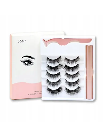 Rzęsy Magnetyczne 5 PAR Sztuczne DŁUGIE Zestaw XXXL + PĘSETA + EYELINER