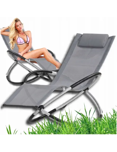 Wygodny Aluminiowy SKŁADANY Fotel LEŻAK Ogrodowy Plażowy BUJANY Jasny Szary