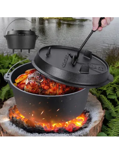 KOCIOŁEK GRILL GARNEK ŻELIWNY WISZĄCY WĘGIERSKI MYŚLIWSKI 9,5L NA OGNISKO
