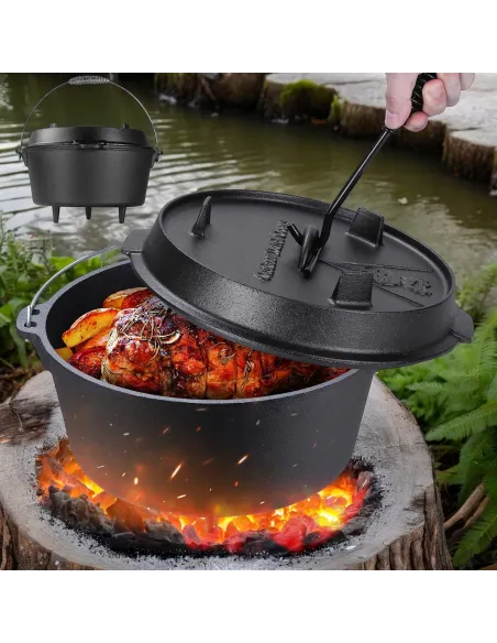 KOCIOŁEK GRILL GARNEK ŻELIWNY WISZĄCY WĘGIERSKI MYŚLIWSKI 9,5L NA OGNISKO