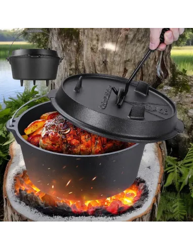 KOCIOŁEK GRILL GARNEK ŻELIWNY WISZĄCY WĘGIERSKI MYŚLIWSKI 9,5L NA OGNISKO