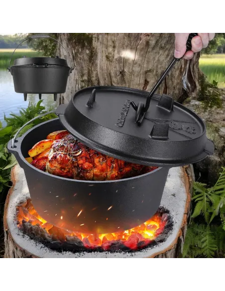 KOCIOŁEK GRILL GARNEK ŻELIWNY WISZĄCY WĘGIERSKI MYŚLIWSKI 9,5L NA OGNISKO