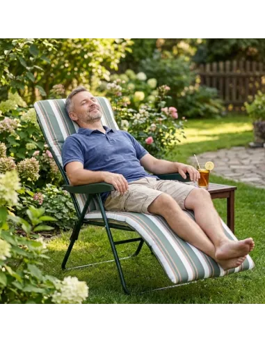 FOTEL OGRODOWY LEŻAK PLAŻOWY ROZKŁADANY TURYSTYCZNY REGULACJA GRUBA PODUCHA