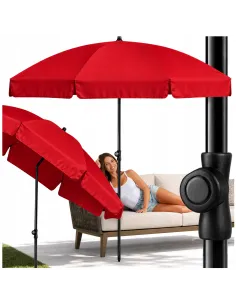 PARASOL Łamany Regulowany 2m OKRĄGŁY Ogrodowy Na Balkon 200cm CZERWONY