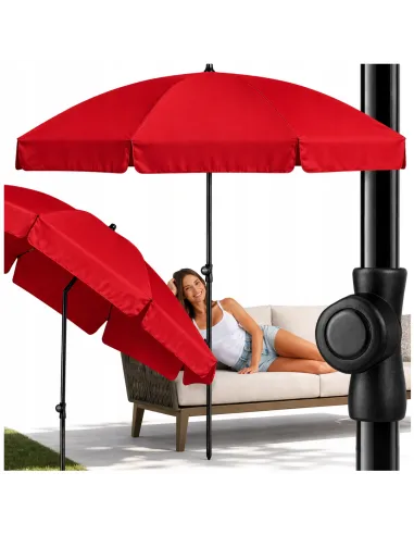 PARASOL Łamany Regulowany 2m OKRĄGŁY Ogrodowy Na Balkon 200cm CZERWONY