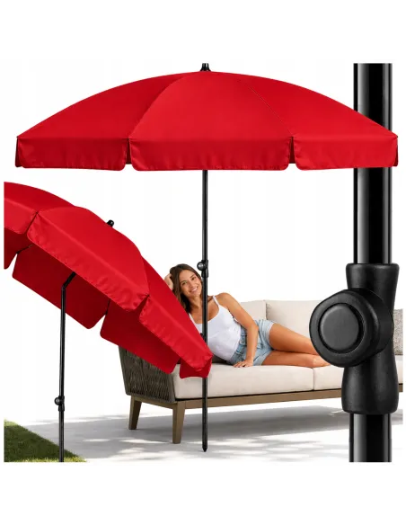 PARASOL Łamany Regulowany 2m OKRĄGŁY Ogrodowy Na Balkon 200cm CZERWONY