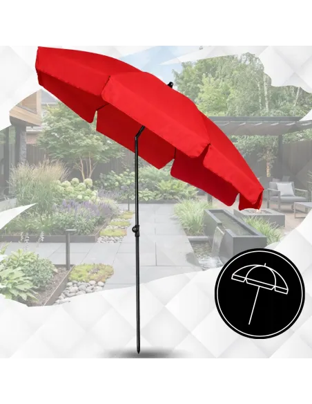 PARASOL Łamany Regulowany 2m OKRĄGŁY Ogrodowy Na Balkon 200cm CZERWONY