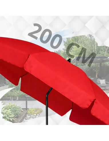 PARASOL Łamany Regulowany 2m OKRĄGŁY Ogrodowy Na Balkon 200cm CZERWONY