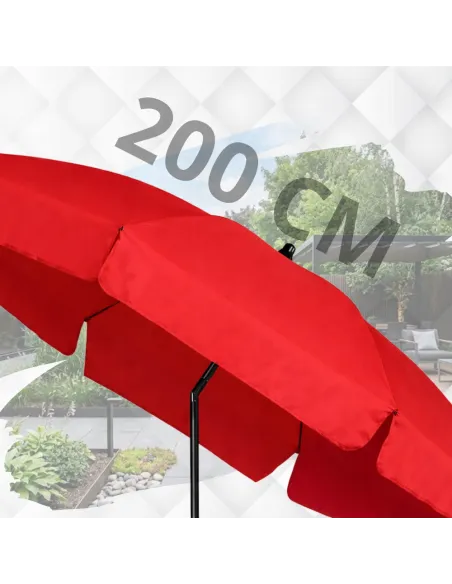 PARASOL Łamany Regulowany 2m OKRĄGŁY Ogrodowy Na Balkon 200cm CZERWONY